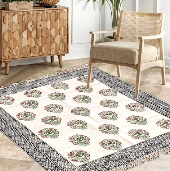 Printed cotton rug Green and Black