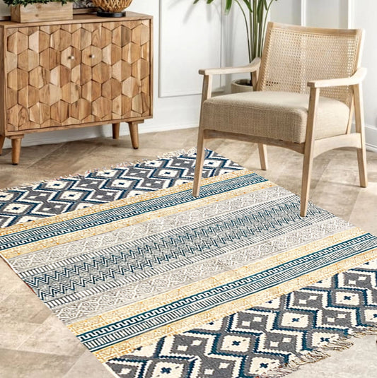 Multicolor Ikat printed cotton rug