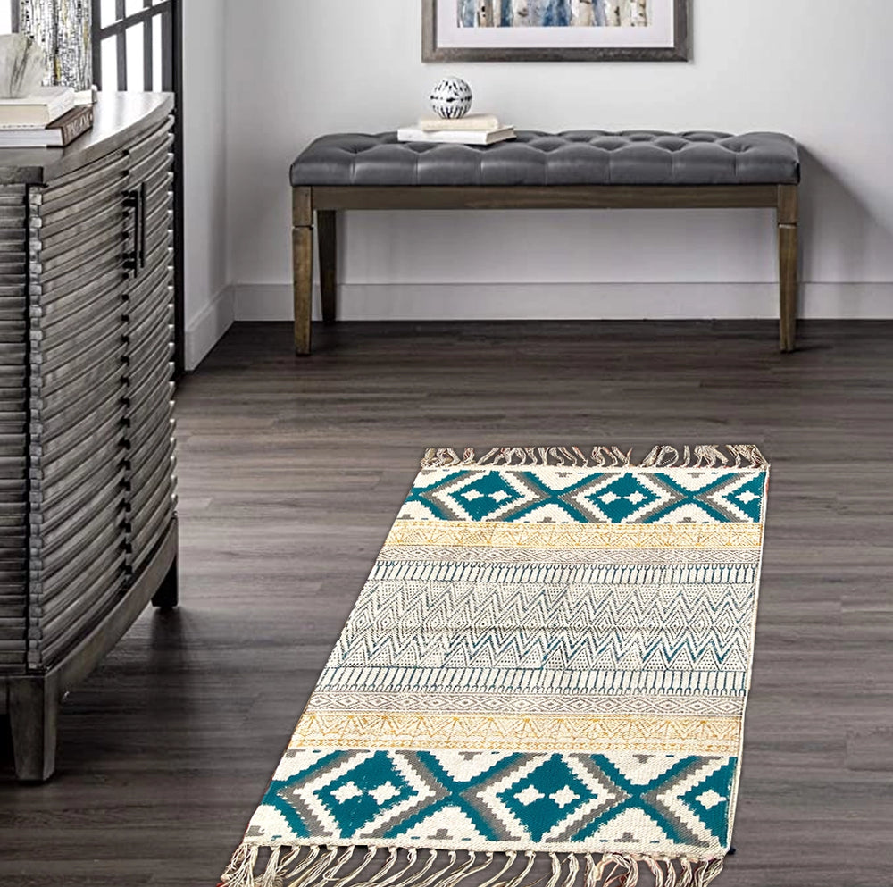 Multicolor Small printed cotton rug