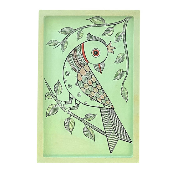 Handpainted Wooden Wall Plate - Tray - Madhubani Parrot