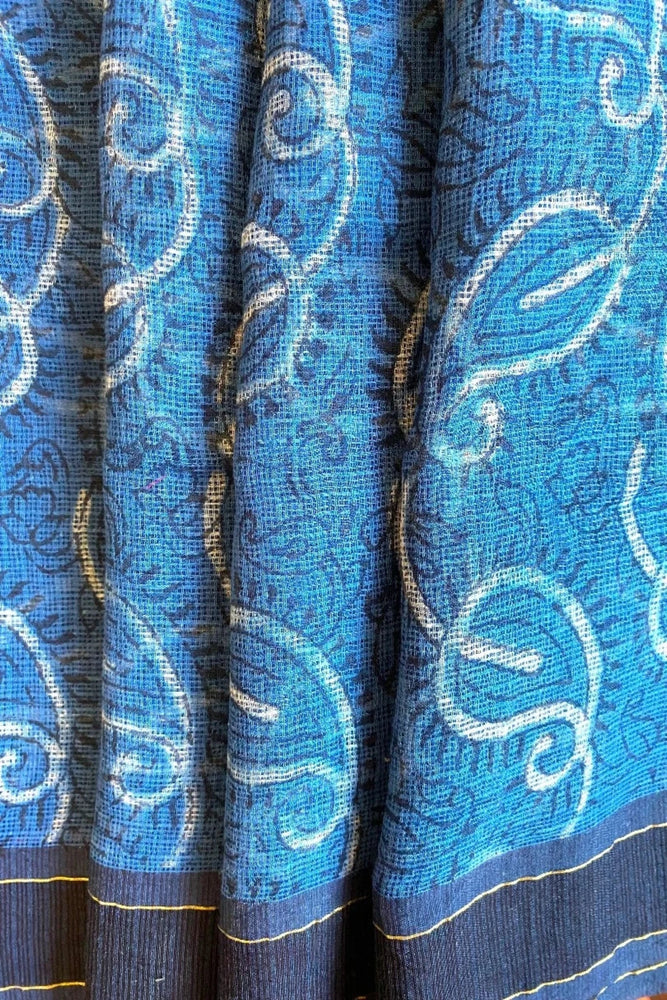 Hand blockprinted Kota Doriya Stole-Indigo