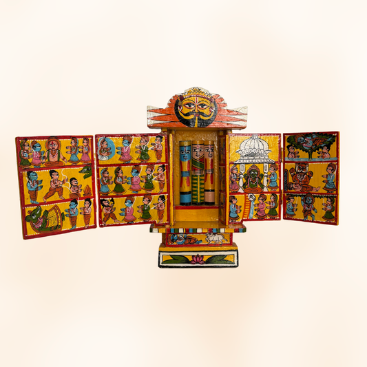 Rajasthani Kaavad Art | 11 inches | Ram Krishna Leela | Yellow Colour