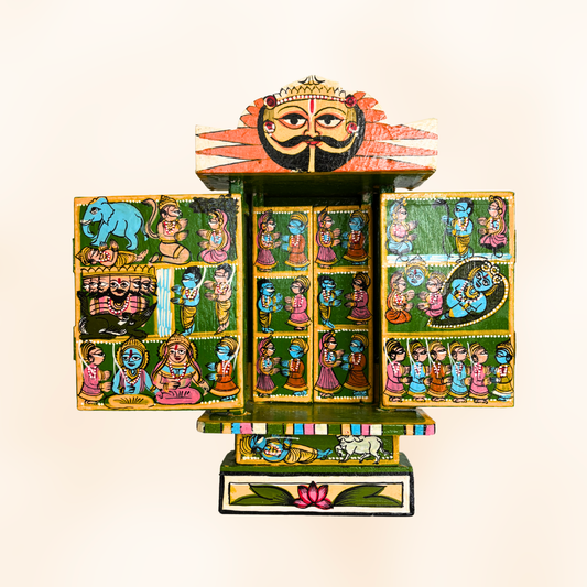 Rajasthani Kaavad Art | 11 inches | Ram Krishna Leela | Green Colour