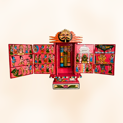 Rajasthani Kaavad Art | 11 inches | Ram Krishna Leela | Pink Colour