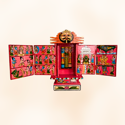 Rajasthani Kaavad Art | 11 inches | Ram Krishna Leela | Pink Colour
