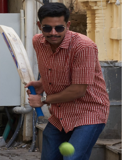 Hand Blockprinted Cotton Half Sleeve Shirt for Men - Regular Fit - Red Stripes