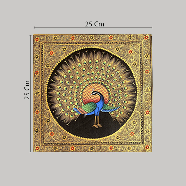 Rajasthani Hand-Painted Miniature Peacock Painting with Golden Detailing