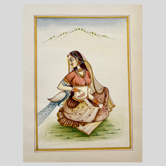 Rajasthani Handmade Miniature painting Ragini with Peacock