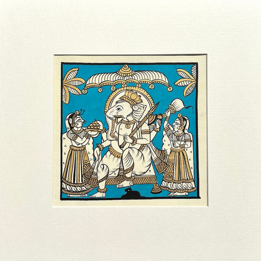 Phad Painting from Rajasthan | Handpainted | Natural Colors | Light Blue | 5.5 x 5.5 inch
