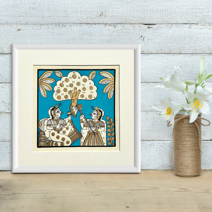 Phad Painting from Rajasthan | Handpainted | Natural Colors | Light Blue | 5.5 x 5.5 inch
