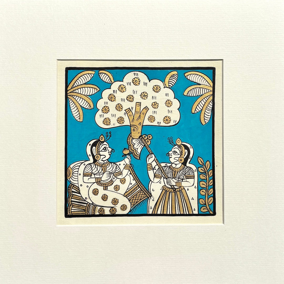 Phad Painting from Rajasthan | Handpainted | Natural Colors | Light Blue | 5.5 x 5.5 inch