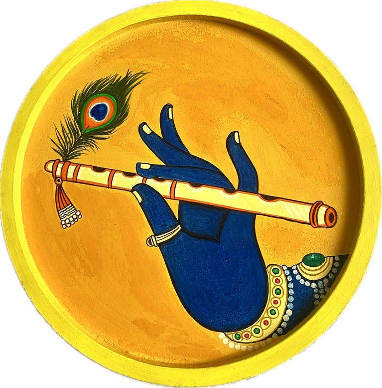 Handpainted Wooden Wall Plate-Round-Set of 3-Krishna