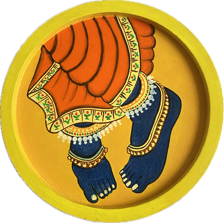 Handpainted Wooden Wall Plate-Round-Set of 3-Krishna