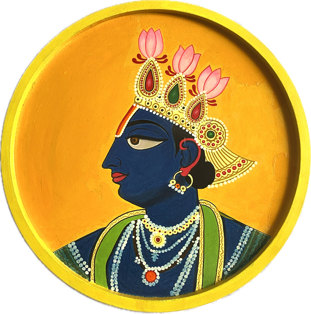 Handpainted Wooden Wall Plate-Round-Set of 3-Krishna