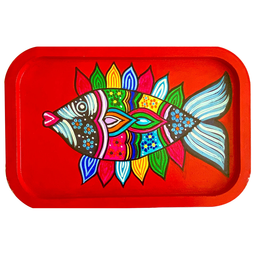 Handpainted Wooden Wall Plate & Tray - Red Fish