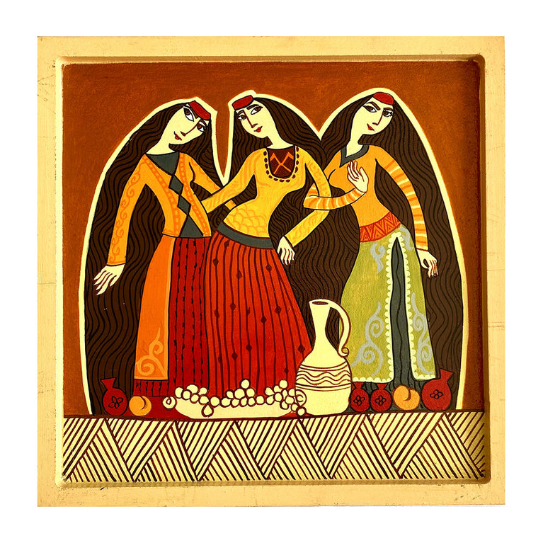 Handpainted Wall Plate-Square-Three Women