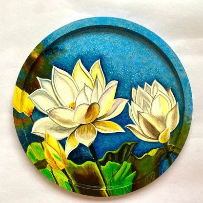 Handpainted Wall Plate-Round-Two Lotuses