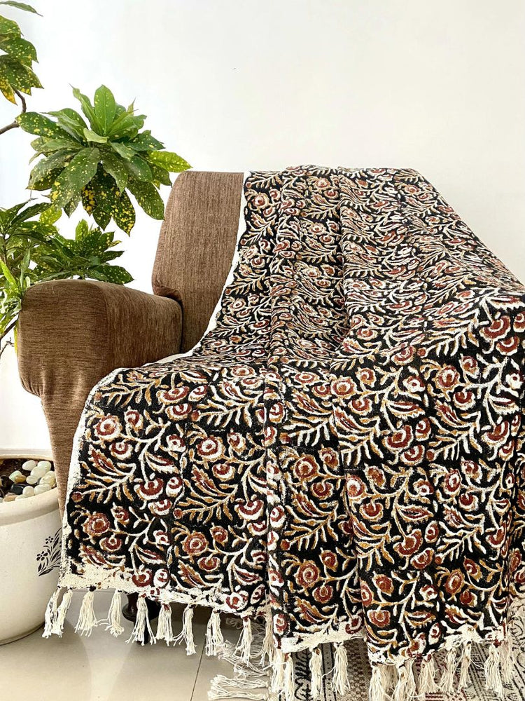 Hand Blockprinted Cotton Sofa Throws - Black and Red