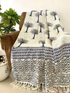 Hand Blockprinted Cotton Sofa Throws - Palm Tree Blue