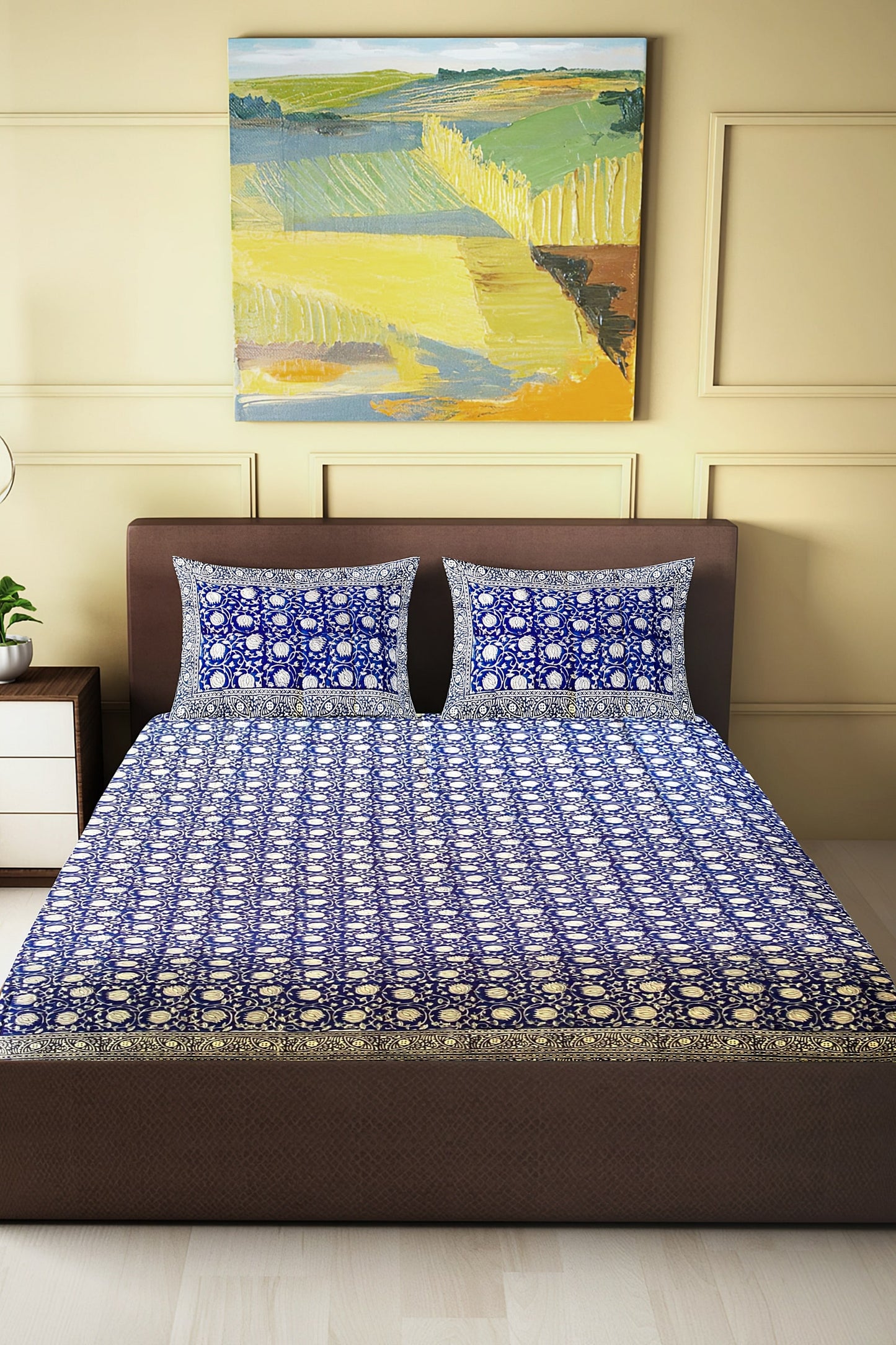 Hand Blockprinted Cotton Double Bedsheet With Pillow Covers