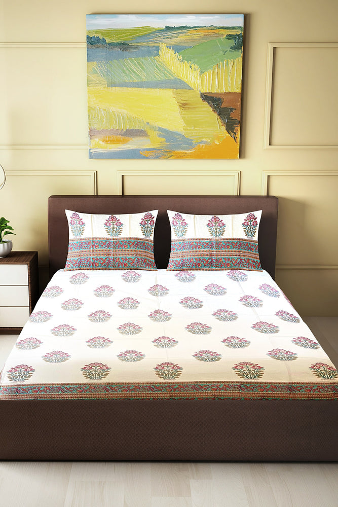 Hand Blockprinted Cotton Double Bedsheet With Pillow Covers
