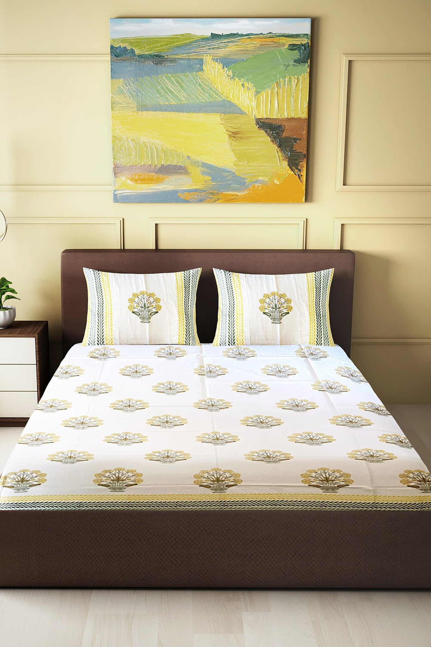 Hand Blockprinted Cotton Double Bedsheet With Pillow Covers