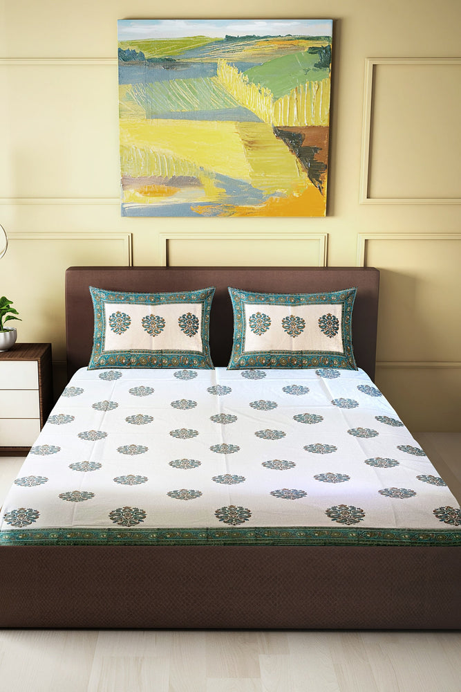 Hand Blockprinted Cotton Double Bedsheet With Pillow Covers