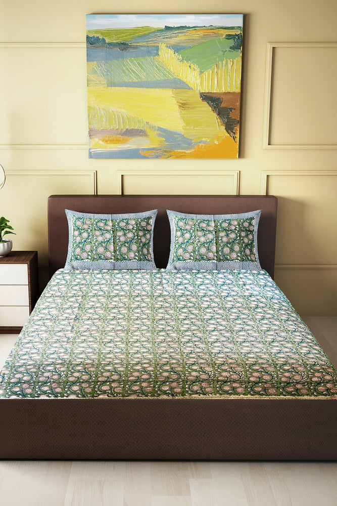 Hand Blockprinted Cotton Double Bedsheet With Pillow Covers