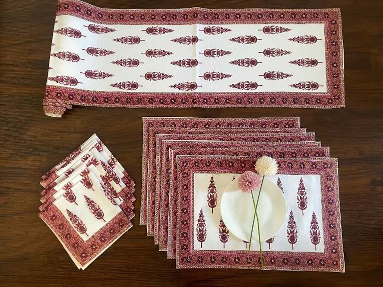 Hand Blockprinted Dining mats Napkin Runner set