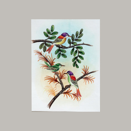 Bird painting colorful birds white border and white background