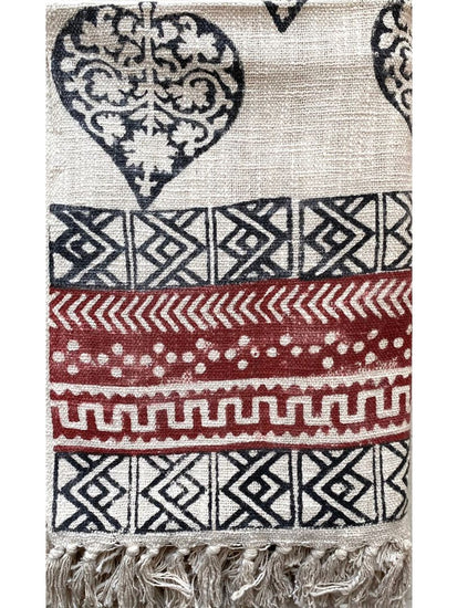 Block printed Cotton Sofa Throws-Paan motif