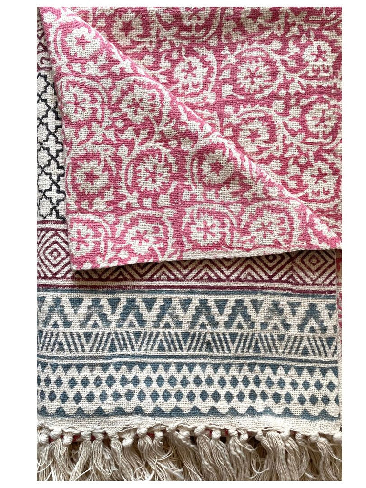 Block printed Cotton Sofa Throws-Pink