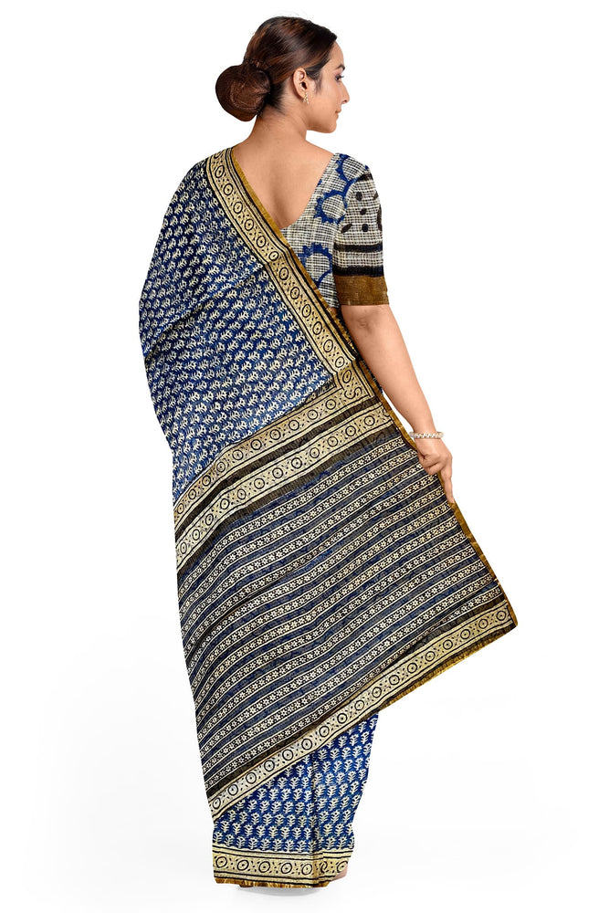 Block printed Kota Doriya Saree-Indigo