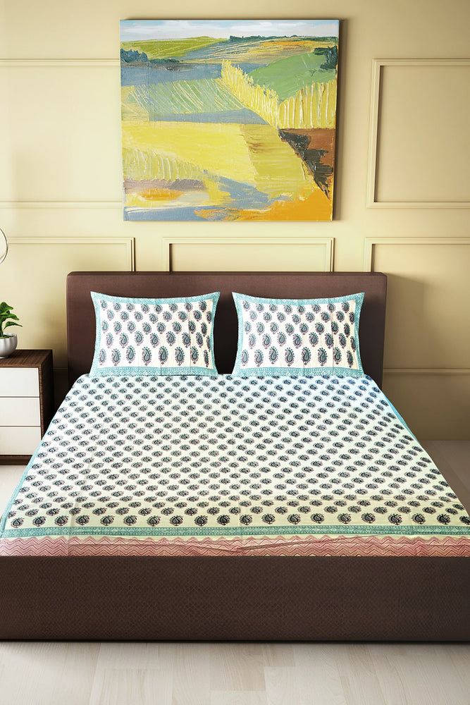 Hand Blockprinted Cotton Double Bedsheet With Pillow Covers