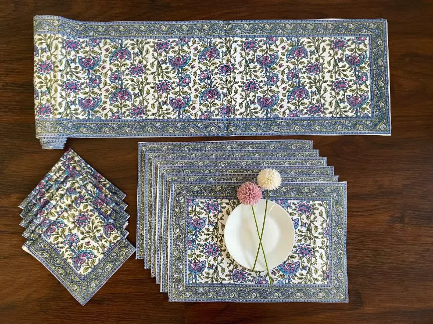 Hand Blockprinted Dining mats Napkin Runner set