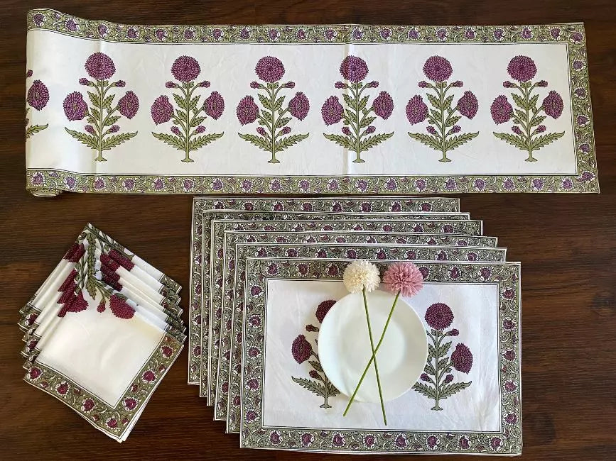 Hand Blockprinted Dining mats Napkin Runner set