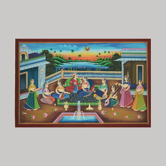 Hand made Rajasthani Miniature Painting Inside Palace View- Large Size