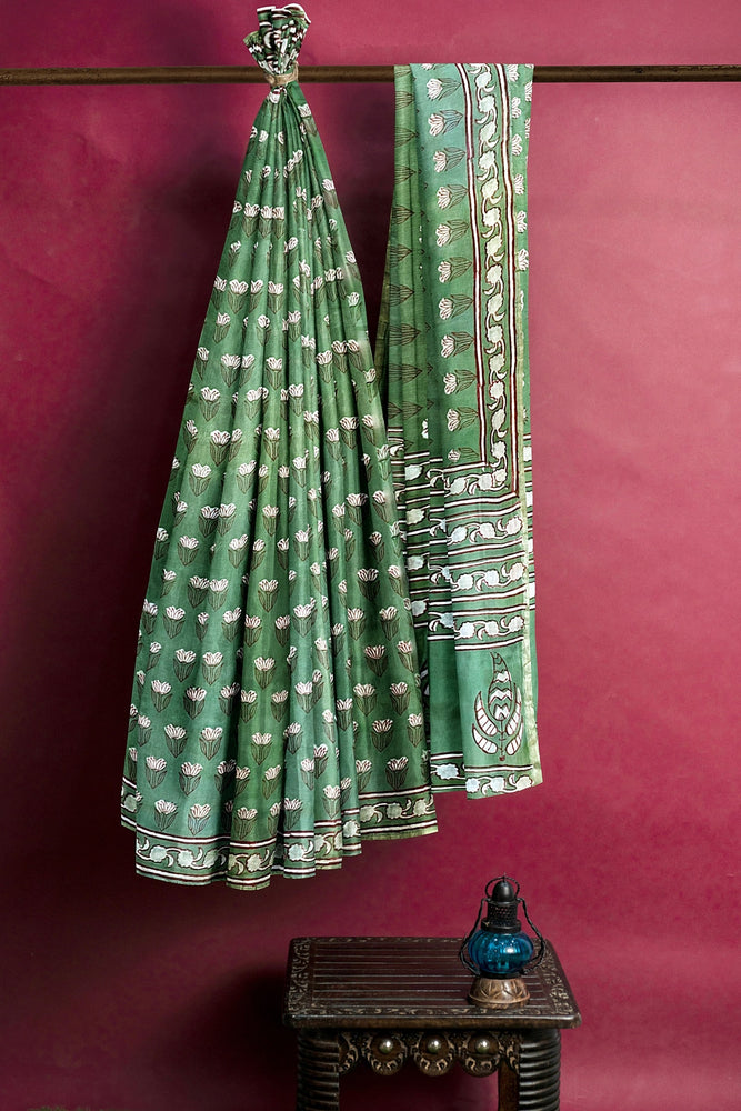 Hand Blockprinted Chanderi Silk Saree