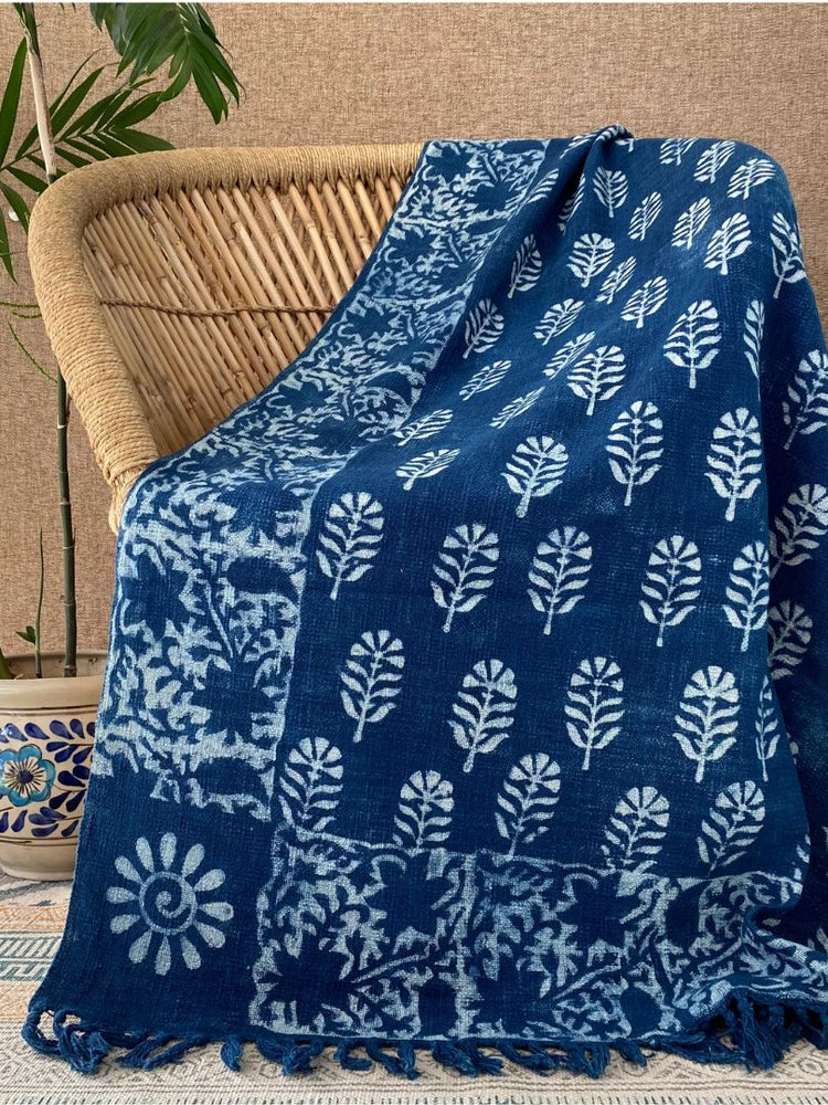 Ethnic  Hand block printed Cotton Sofa Throws-Indigo