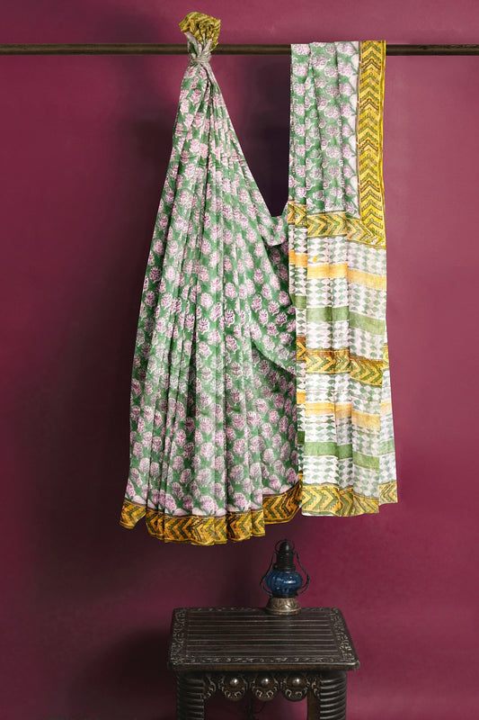 Hand Blockprinted Chanderi Silk Saree