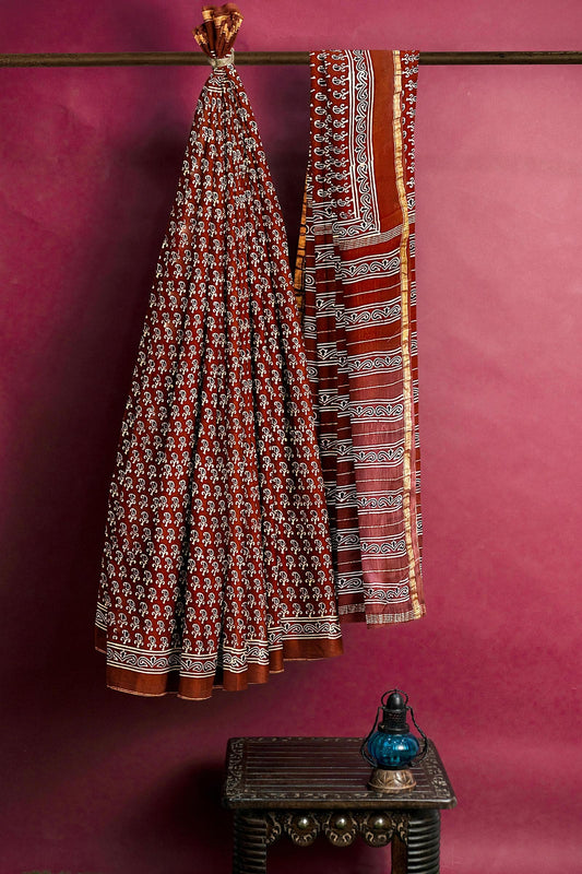 Hand Blockprinted Chanderi Silk Saree