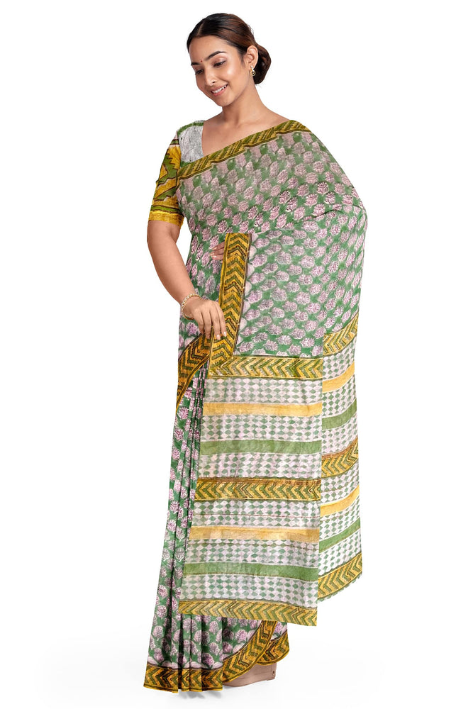 Hand Blockprinted Chanderi Silk Saree