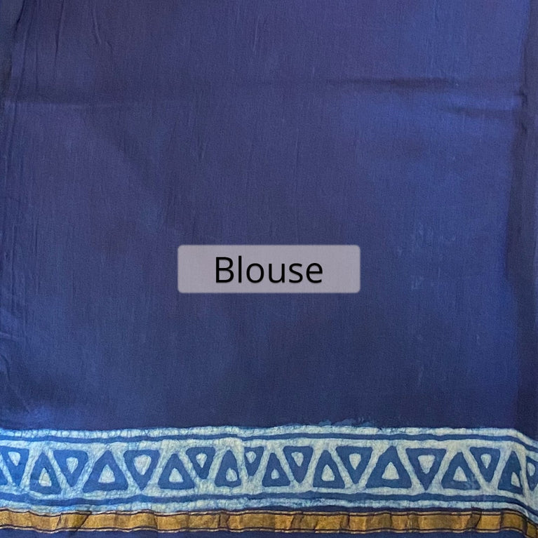 Hand Blockprinted Chanderi Silk Saree-Indigo