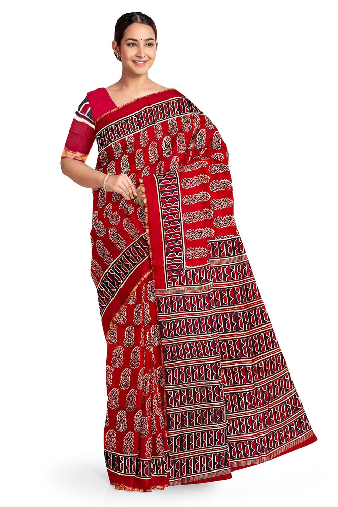 Hand Blockprinted Chanderi Silk Saree