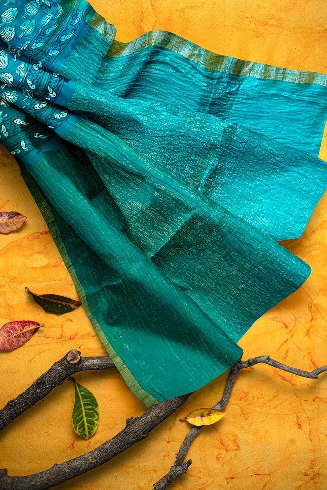 Hand Blockprinted Chanderi Silk Saree with Zari Pallu