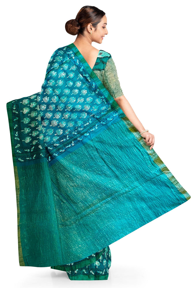 Hand Blockprinted Chanderi Silk Saree with Zari Pallu