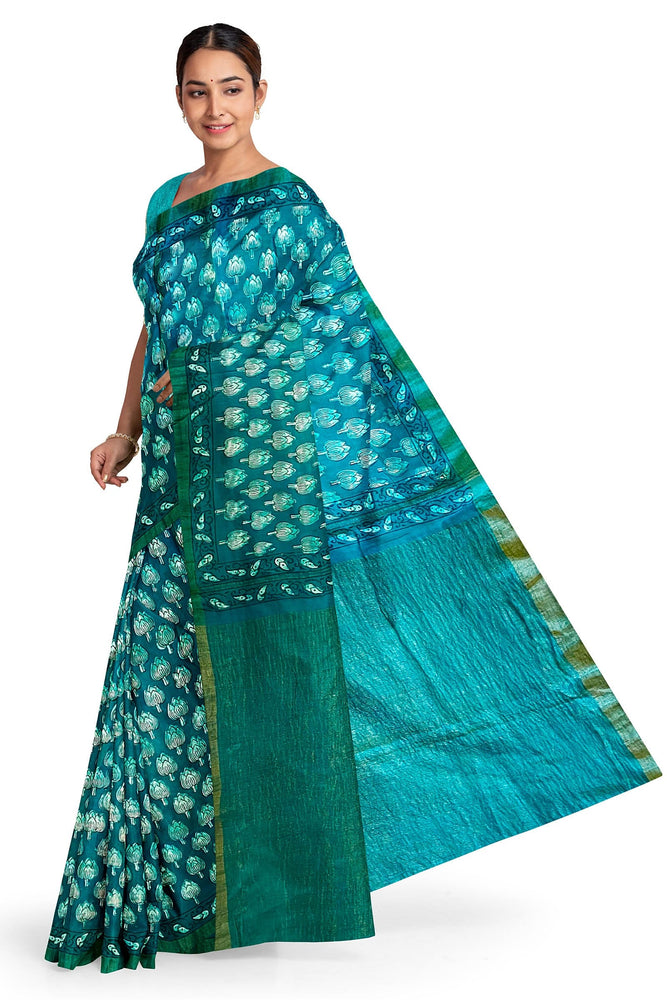 Hand Blockprinted Chanderi Silk Saree with Zari Pallu