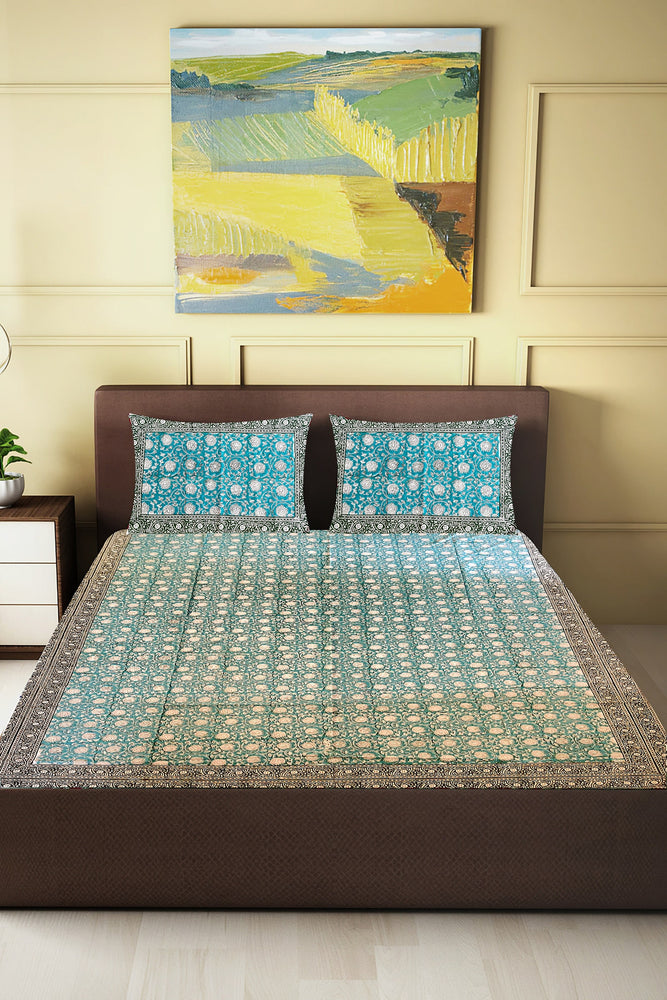 Hand Blockprinted Cotton Double Bedsheet With Pillow Covers