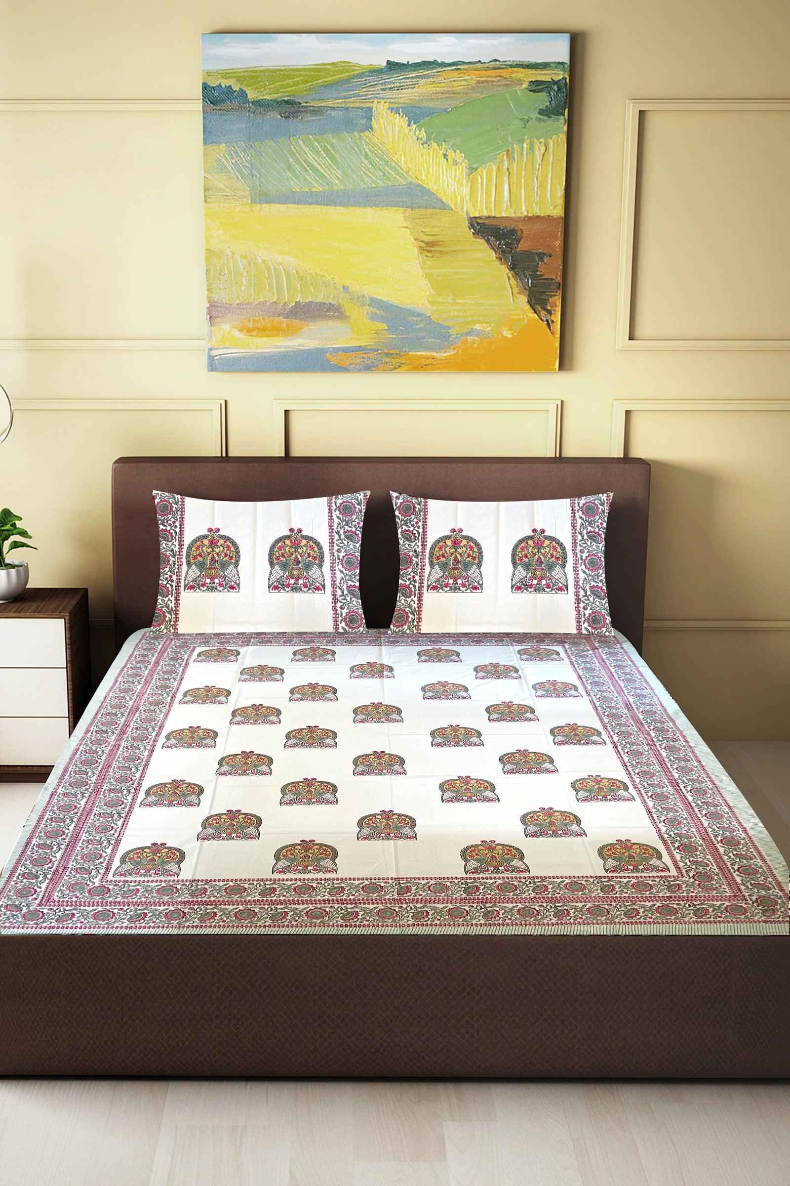 Hand Blockprinted Cotton Double Bedsheet With Pillow Covers