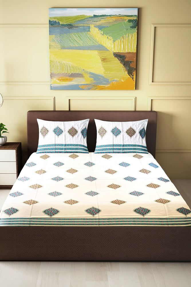 Hand Blockprinted Cotton Double Bedsheet With Pillow Covers